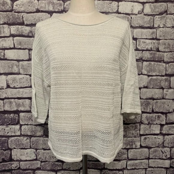 Chico's Sweaters - Chico's White & Silver Knit Top Size Large